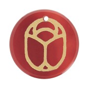 Pendentif rond plat 15 mm - scarabée gravé exclu Perles & Co - Cornaline - Doré x1