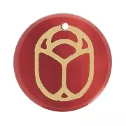 Pendentif rond plat 15 mm - scarabée gravé exclu Perles & Co - Cornaline - Doré x1