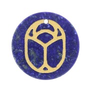 Pendentif rond plat 15 mm - scarabée gravé exclu Perles & Co - Lapis lazuli - Doré x1