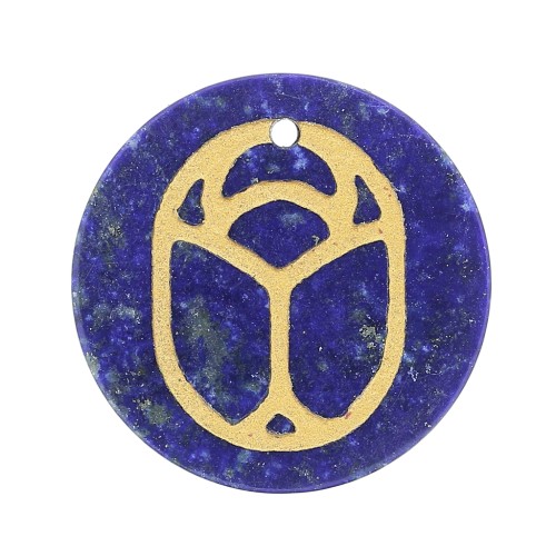 Pendentif rond plat 15 mm - scarabée gravé exclu Perles & Co - Lapis lazuli - Doré x1