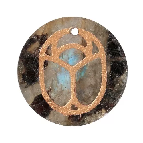 Pendentif rond plat 20 mm - scarabée gravé exclu Perles & Co - Labradorite - Doré x1