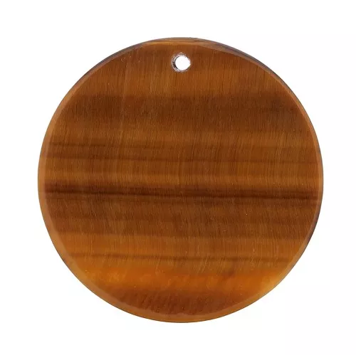 Pendentif rond plat 25 mm en pierre gemme - Oeil de tigre x1