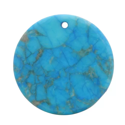 Pendentif rond plat 25 mm en pierre gemme teintée - imitation Turquoise x1