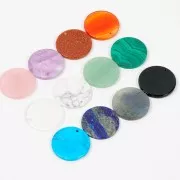 Pendentif rond plat 25 mm en pierre gemme teintée - imitation Turquoise x1