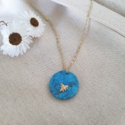 Pendentif rond plat 25 mm pierre gemme Gold Stone - Imitation Pierre de soleil x1