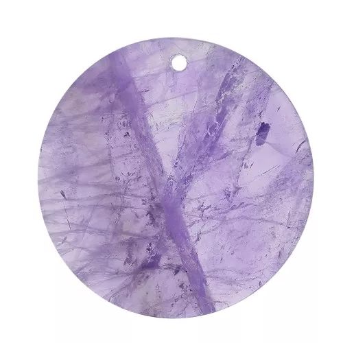 Pendentif rond plat 25 mm en pierre gemme - Amethyste x1