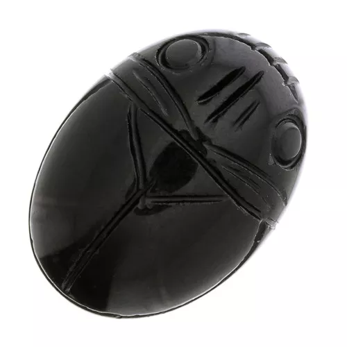 Cabochon ovale gravé scarabée 25x18 mm en pierre gemme - Agate noire x1