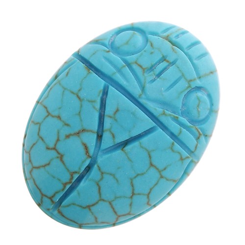 Cabochon ovale gravé scarabée 25x18mm imitation pierre gemme teintée Turquoise x1