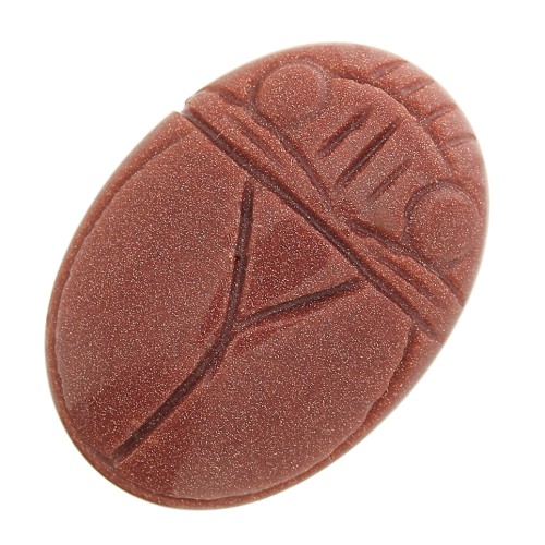 Cabochon ovale gravé scarabée 25x18mm Gold Stone - Imitation Pierre de soleil x1