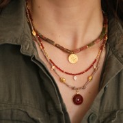 Cabochon rond gravé oeil 16 mm en Gold Stone - imitation Pierre de soleil x1