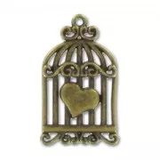 Cage à oiseau coeur 34 mm bronze x1