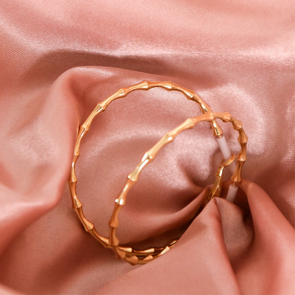 Boucles D'oreilles Créoles En Forme De Bambou Doré - Marque ZAG - Neuf Sans Emballage - Fermoir à Clou