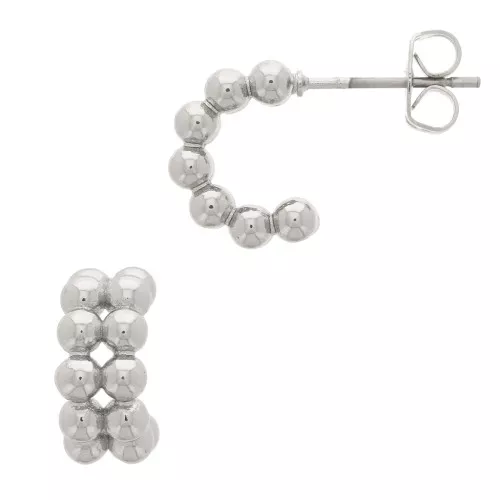Mini créoles avec petite boules 12 mm - Rhodié x2