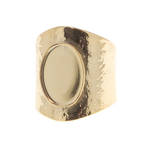 Bague martelée réglable pour cabochon 14x10 mm - Doré à l'or fin x1