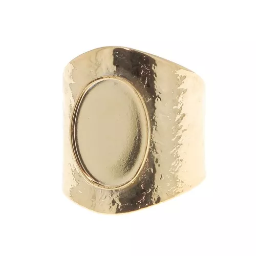 Bague martelée réglable pour cabochon 14x10 mm - Doré à l'or fin x1