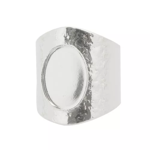 Bague martelée réglable pour cabochon 14x10 mm - Placage Argent fin x1