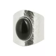 Bague martelée réglable pour cabochon 14x10 mm - Placage Argent fin x1
