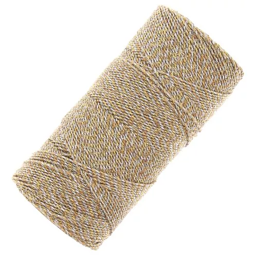 Bobine de fil ciré Linhasita pour micro macramé 1.2 mm Doré-Argenté (Ouro-Prata)