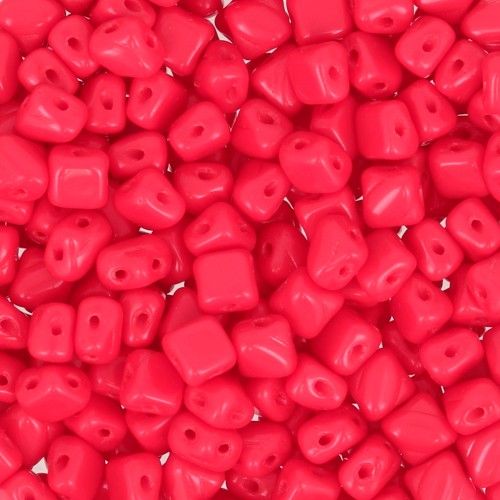 Perles en verre 2 trous Silky Bead Dia 5x5 mm - Red Corail x50
