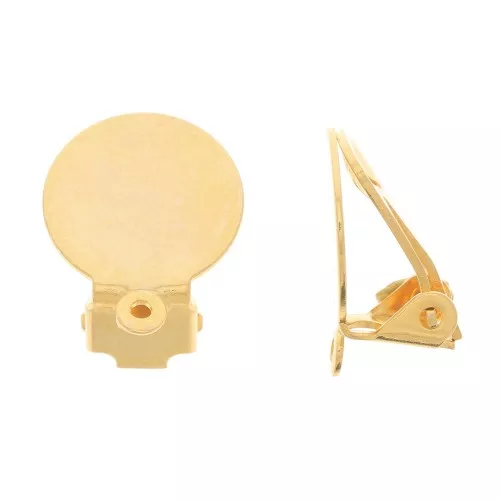 Clips d'oreilles plateau 12 mm - oreilles non percées - Doré à l'or fin x2