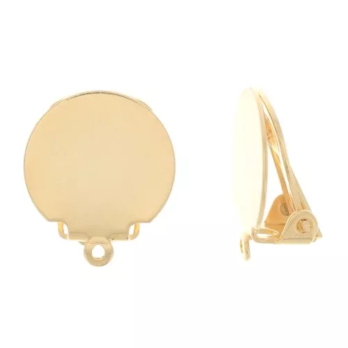 Clips d'oreilles plateau 15 mm - oreilles non percées - Doré à l'or fin x2