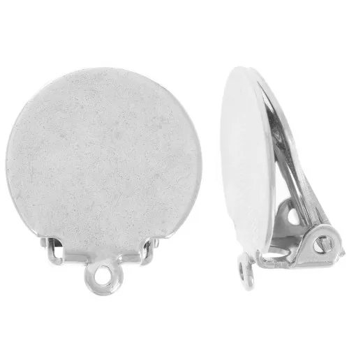 Clips d'oreilles plateau 15 mm - oreilles non percées - Rhodié x2