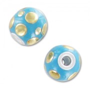 Perle ronde 14 mm motif bulles Turquoise/Doré x1|raw }}