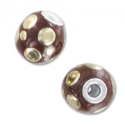 Perle ronde 14 mm motif bulles Marron/Doré x1|raw }}