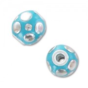 Perle ronde 14 mm motif bulles Turquoise/Argenté x1|raw }}