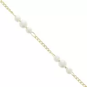 Chaîne maille rombo avec imitations perles d'eau douce 4 mm Doré x50cm