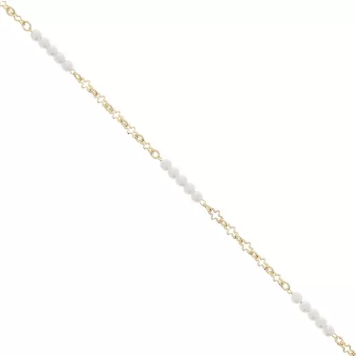Chaîne maille fantaisie avec imitations perles d'eau douce 3 mm Doré x50cm