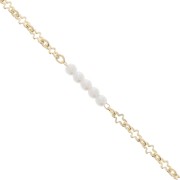 Chaîne maille fantaisie avec imitations perles d'eau douce 3 mm Doré x50cm