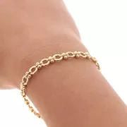 Chaîne maille fantaisie avec anneaux ronds martelés et boules 6.3 mm Doré x50cm