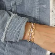 Chaîne maille fantaisie avec anneaux ronds martelés et boules 6.3 mm Doré x50cm