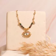 Chaîne maille jaseron avec perles facettées 5 mm Doré x50cm