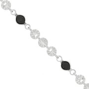 Chaîne maille fantaisie fleurs & perles en verre 4.5 mm Argenté - Noir x50cm