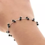 Chaîne maille fantaisie avec perles en verre facettées 7.4 mm - Argenté - Noir x50cm