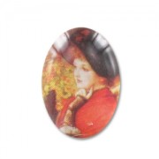 Cabochon ovale décoré 18x13 mm Femme robe rouge x1|raw }}