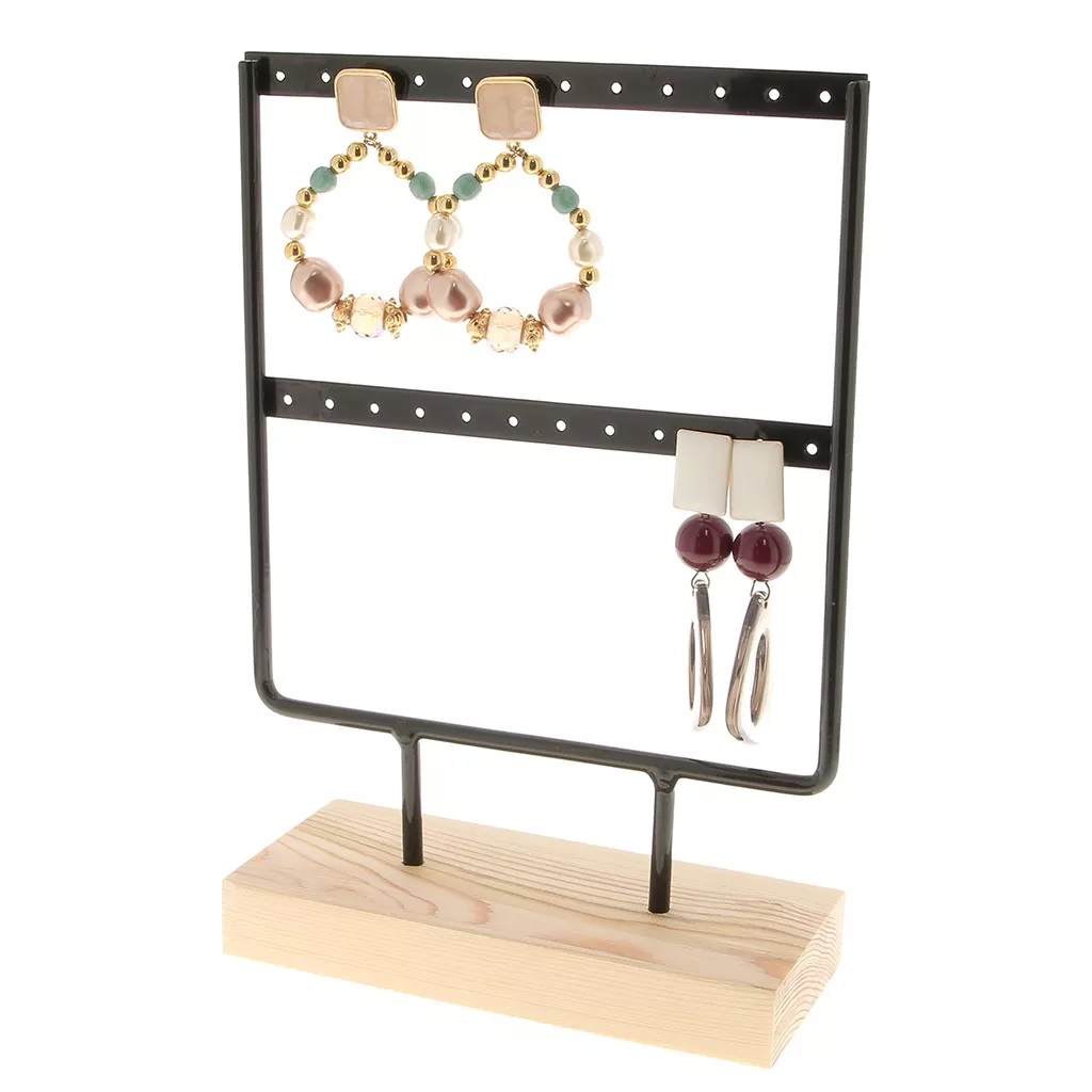 Porte-Boucles D'Oreilles Métal 4 Niveaux - 48 Trous - Organisateur Bijoux Noir - 30x16cm
