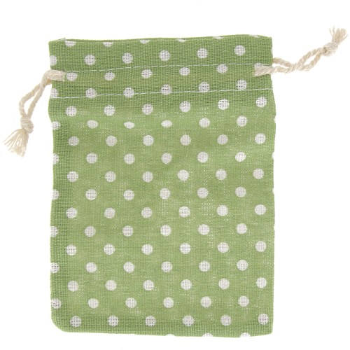 Pochon en coton motif pois pour bijoux - 95x135 mm - Vert clair - Blanc x1
