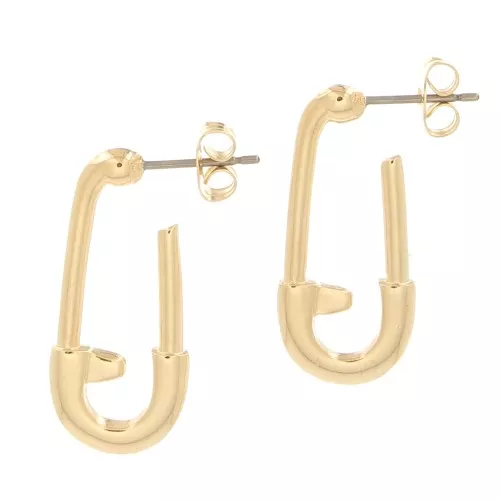 Boucles d'oreilles forme épingle à nourrice 26x12 mm - Doré à l'or fin x2