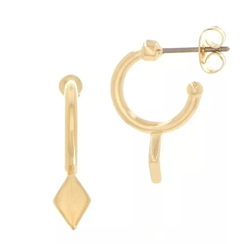 Mini créoles avec losange 20x13 mm - Doré à l'or fin x2