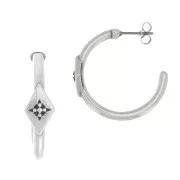 Créoles avec losange et petite étoile gravée 27 mm - Placage Argent fin vieilli x2