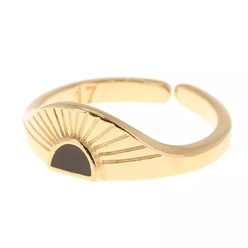 Bague réglable ethnique et résine époxy - Doré à l'or fin - Noir x1