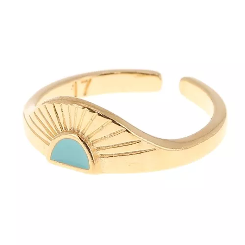 Bague réglable ethnique et résine époxy - Doré à l'or fin - Turquoise x1