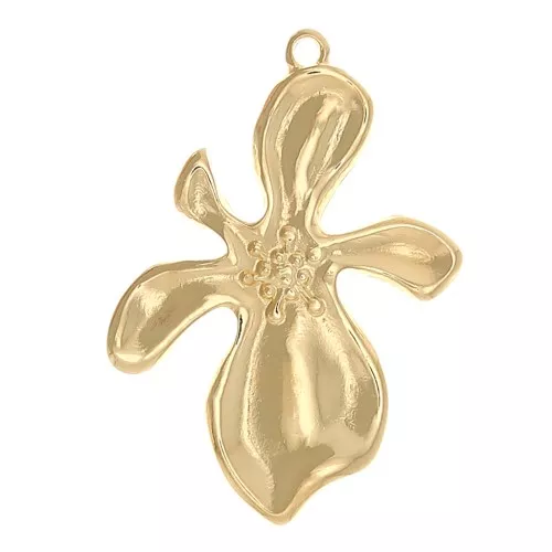 Pendentif fleur orchidée 36x26 mm - Doré à l'or fin x1