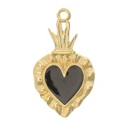 Pendentif coeur Ex-voto 27x15 mm avec résine époxy - Doré à l'or fin - Noir x1|raw }}