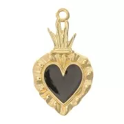 Pendentif coeur Ex-voto 27x15 mm avec résine époxy - Doré à l'or fin - Noir x1