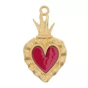 Pendentif coeur Ex-voto 27x15 mm avec résine époxy - Doré à l'or fin - Rouge x1