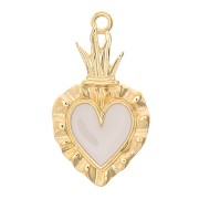 Pendentif coeur Ex-voto 27x15 mm avec résine époxy - Doré à l'or fin - Blanc x1|raw }}